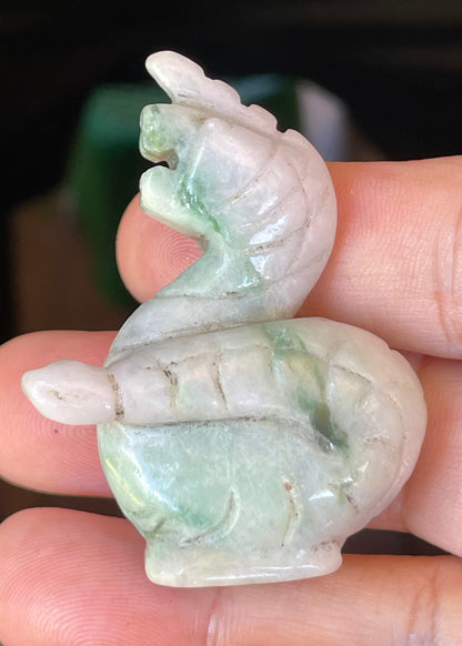 Natural Burmese Jadeite Jade Dragon Carving – Icy Imperial & Apple Green with Milky White Hues – Dragon Motif – JBD002