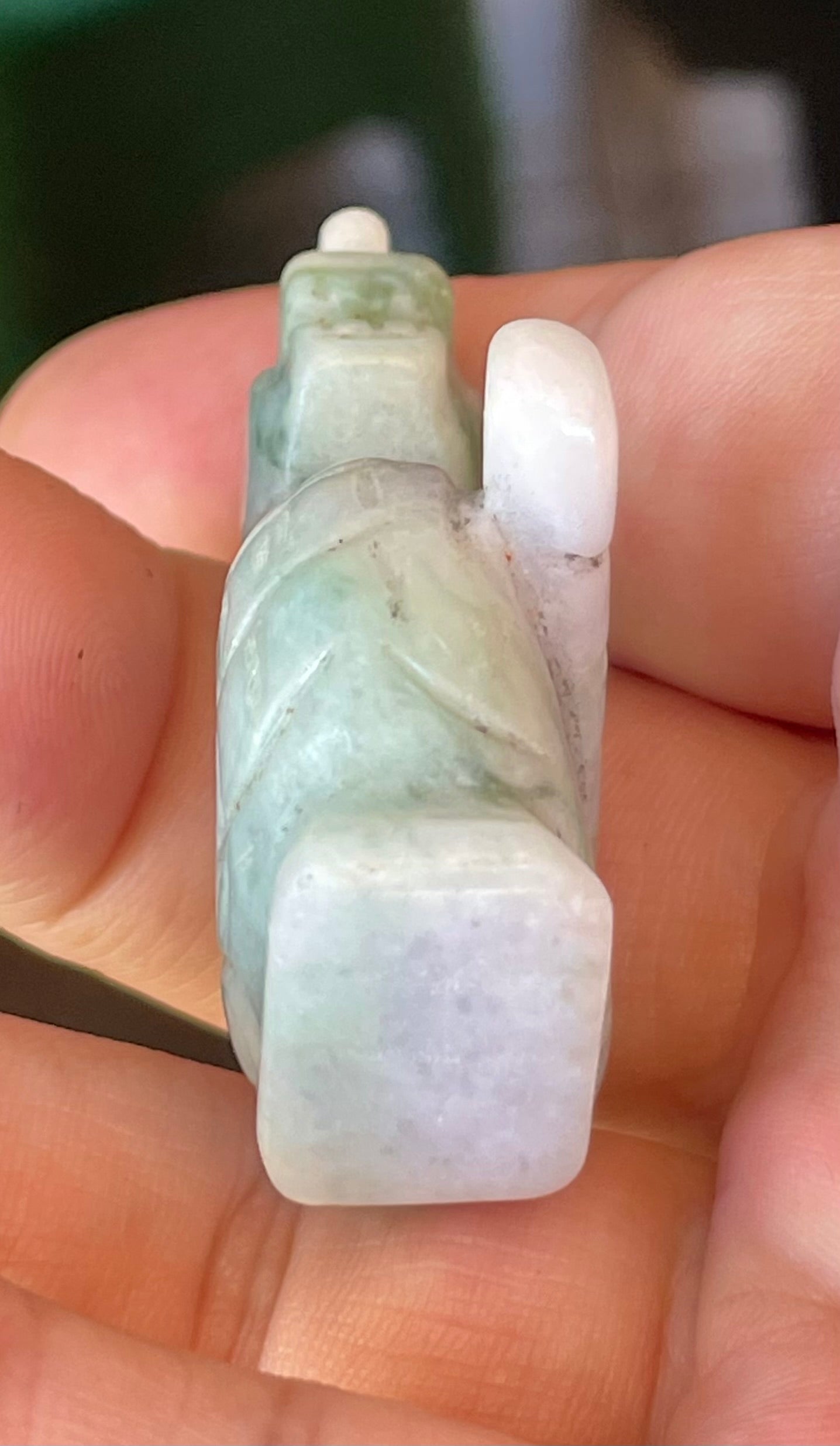 Natural Burmese Jadeite Jade Dragon Carving – Icy Imperial & Apple Green with Milky White Hues – Dragon Motif – JBD002