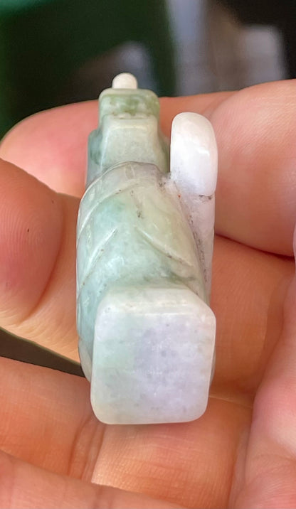 Natural Burmese Jadeite Jade Dragon Carving – Icy Imperial & Apple Green with Milky White Hues – Dragon Motif – JBD002