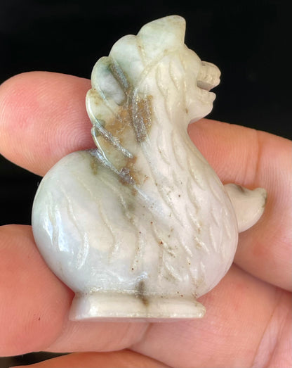 Natural Burmese Jadeite Jade Dragon Carving – Icy Milky White with Apple & Moss Green Accents – Dragon Motif – JBD001