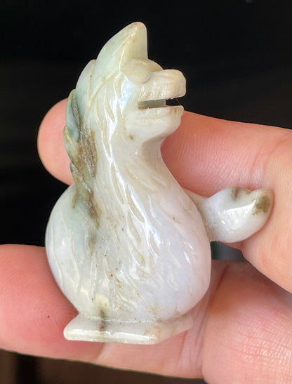 Natural Burmese Jadeite Jade Dragon Carving – Icy Milky White with Apple & Moss Green Accents – Dragon Motif – JBD001