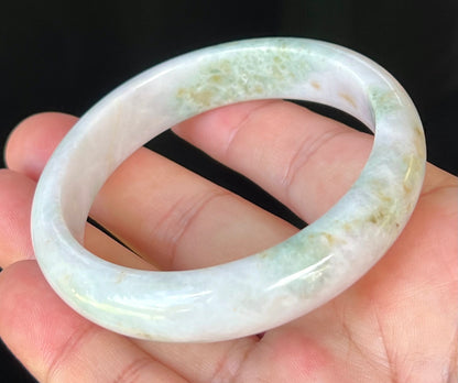 Natural Burmese Jadeite Jade Bangle – Icy Milky White with Grayish Hues, Apple & Forest Green – 58.6mm – JB502