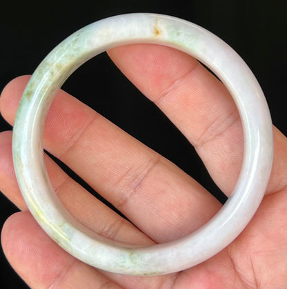 Natural Burmese Jadeite Jade Bangle – Icy Milky White with Grayish Hues, Apple & Forest Green – 58.6mm – JB502