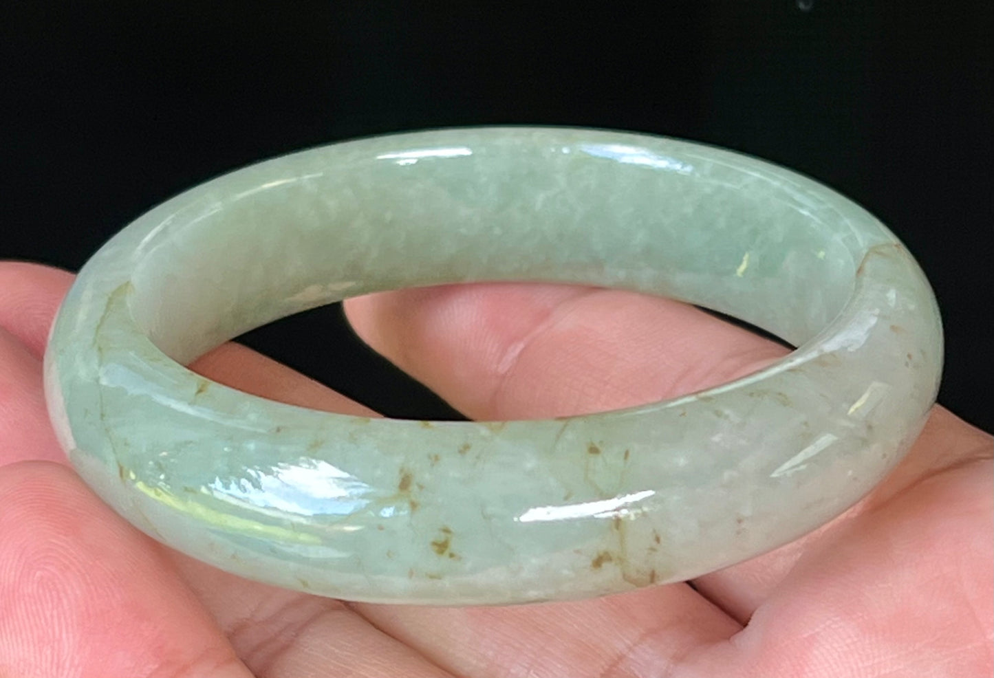 Natural Certified Burmese Jadeite Jade Bangle – Icy Apple Green with Honey Hues – 55.2mm – JB506