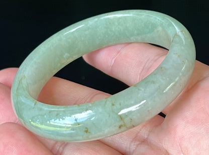 Natural Certified Burmese Jadeite Jade Bangle – Icy Apple Green with Honey Hues – 55.2mm – JB506