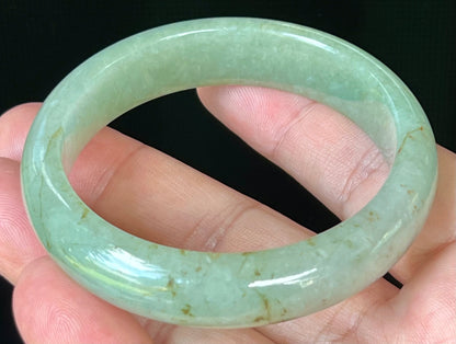 Natural Certified Burmese Jadeite Jade Bangle – Icy Apple Green with Honey Hues – 55.2mm – JB506