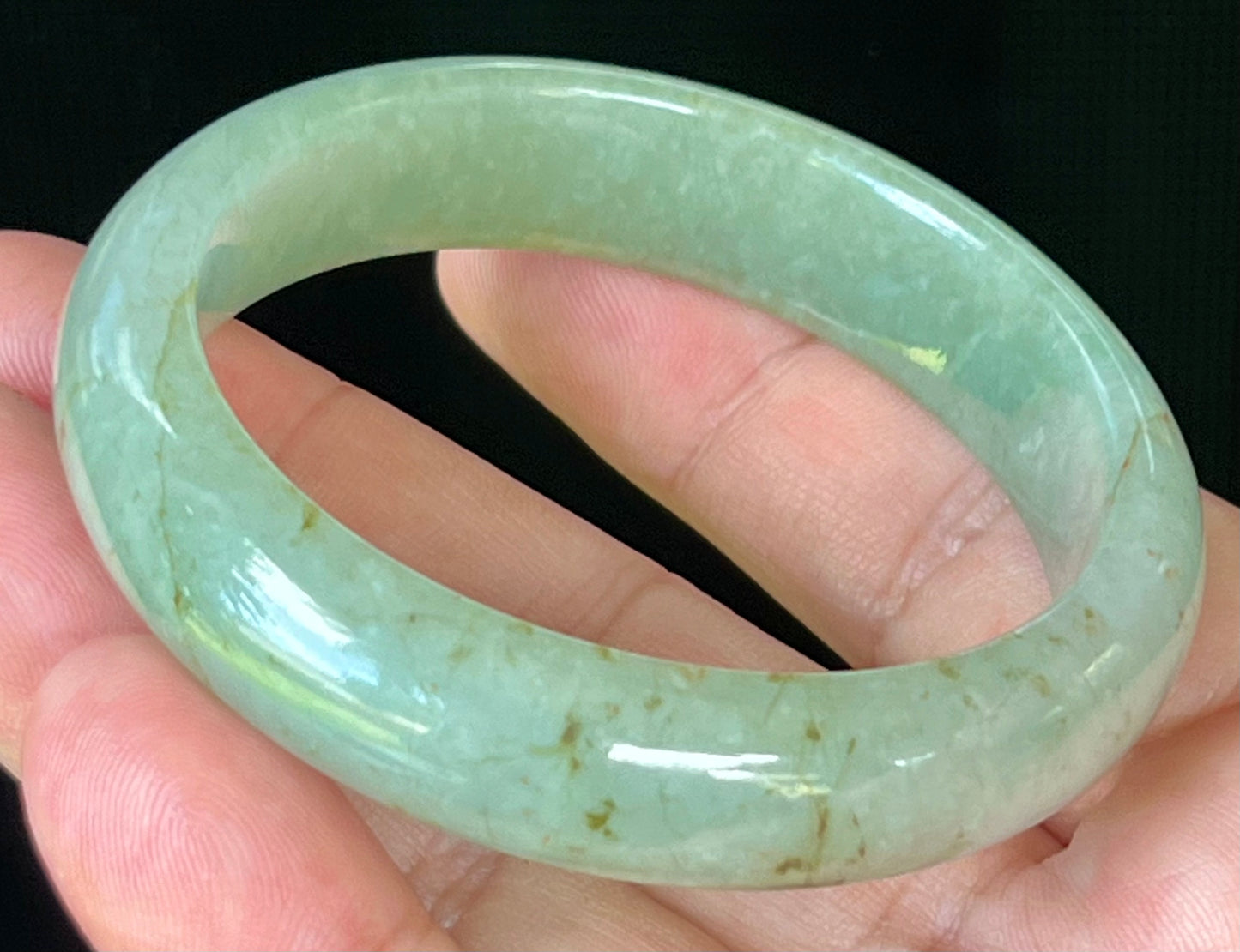 Natural Certified Burmese Jadeite Jade Bangle – Icy Apple Green with Honey Hues – 55.2mm – JB506