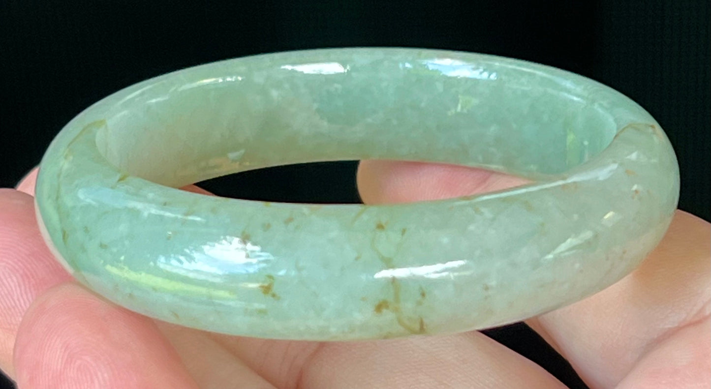 Natural Certified Burmese Jadeite Jade Bangle – Icy Apple Green with Honey Hues – 55.2mm – JB506