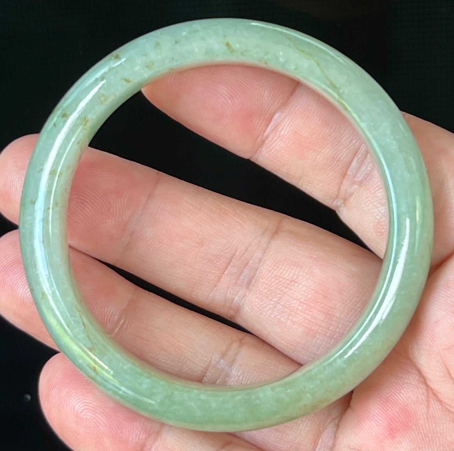 Natural Certified Burmese Jadeite Jade Bangle – Icy Apple Green with Honey Hues – 55.2mm – JB506