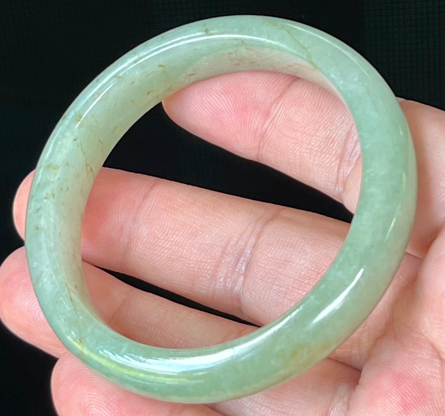 Natural Certified Burmese Jadeite Jade Bangle – Icy Apple Green with Honey Hues – 55.2mm – JB506