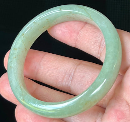 Natural Certified Burmese Jadeite Jade Bangle – Icy Apple Green with Honey Hues – 55.2mm – JB506