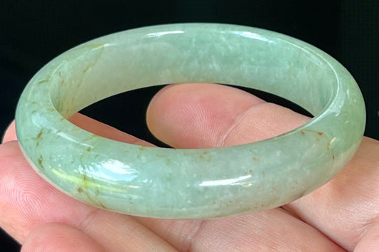 Natural Certified Burmese Jadeite Jade Bangle – Icy Apple Green with Honey Hues – 55.2mm – JB506