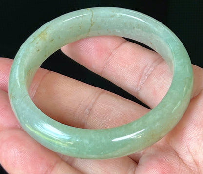 Natural Certified Burmese Jadeite Jade Bangle – Icy Apple Green with Honey Hues – 55.2mm – JB506