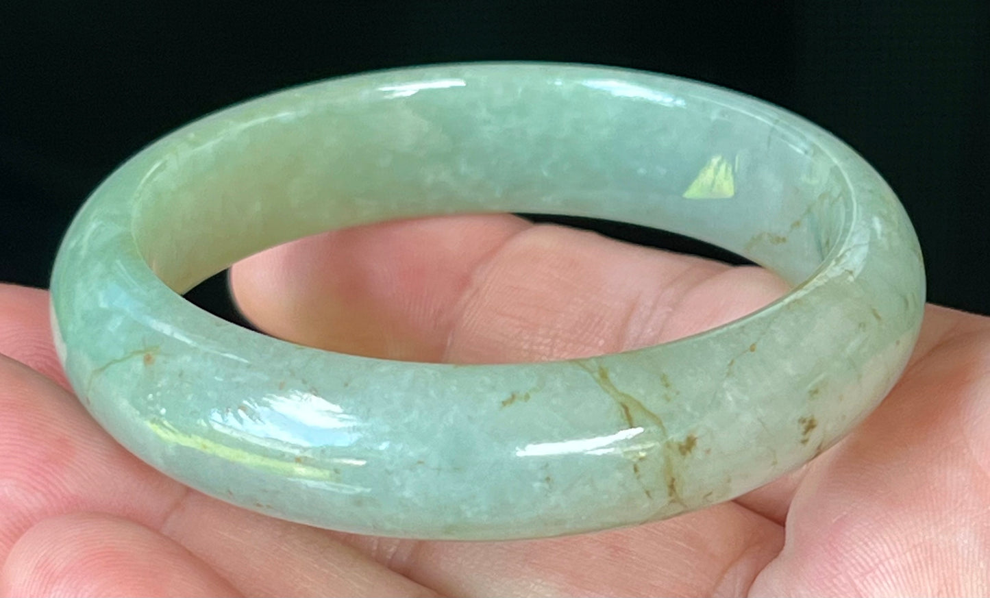 Natural Certified Burmese Jadeite Jade Bangle – Icy Apple Green with Honey Hues – 55.2mm – JB506