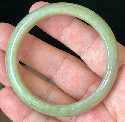 Natural Certified Burmese Jadeite Jade Bangle – Icy Apple Green – 55.2mm – JB507