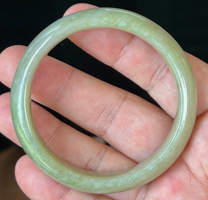 Natural Certified Burmese Jadeite Jade Bangle – Icy Apple Green – 55.2mm – JB507