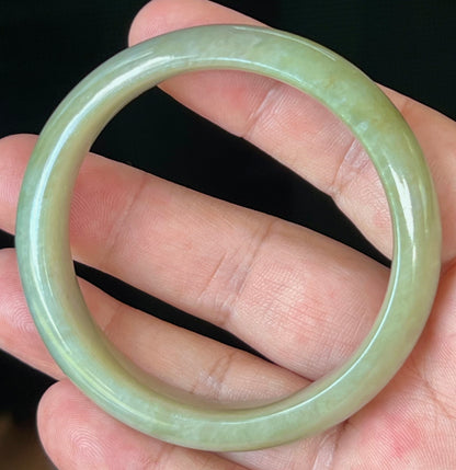 Natural Certified Burmese Jadeite Jade Bangle – Icy Apple Green – 55.2mm – JB507