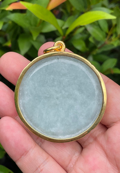 Natural Certified Burmese Jadeite Jade Pendant – Bluish Apple Green – Hand-Carved Dragon Motif – 24K Vermeil Gold Setting – JP034