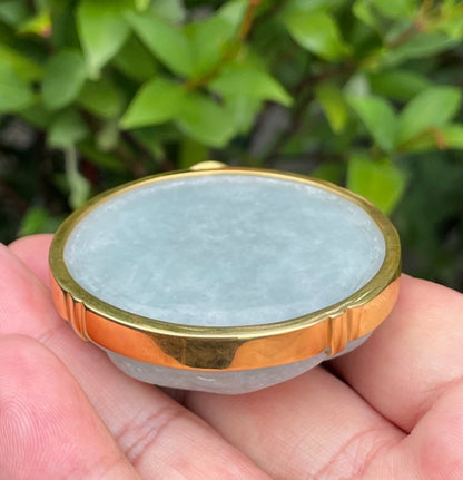 Natural Certified Burmese Jadeite Jade Pendant – Bluish Apple Green – Hand-Carved Dragon Motif – 24K Vermeil Gold Setting – JP034