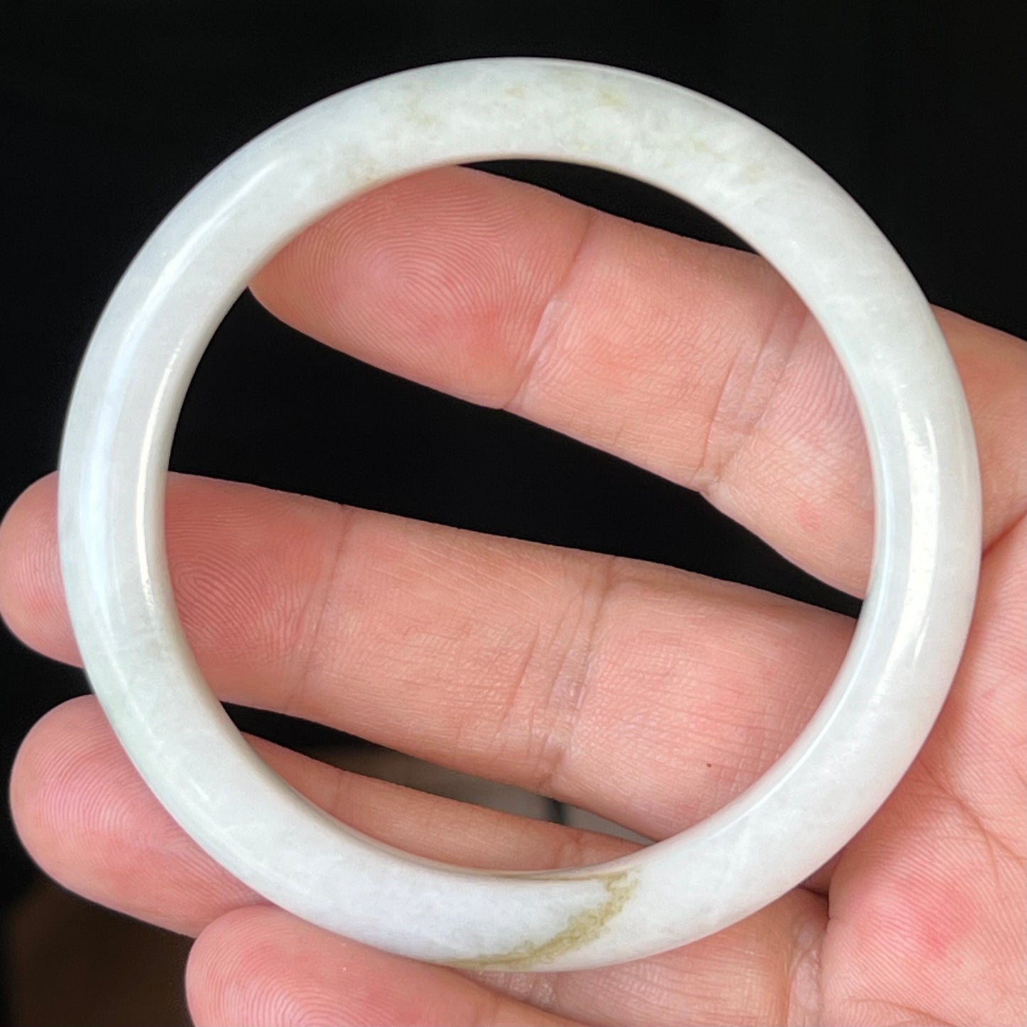 Natural Burmese Jadeite Jade Bangle – Icy Milky White with Forest Green Hues – 58.4mm – JB508