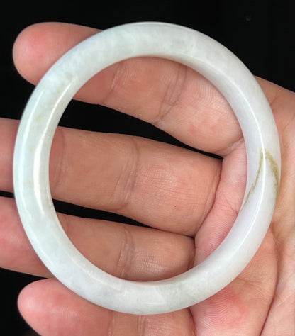 Natural Burmese Jadeite Jade Bangle – Icy Milky White with Forest Green Hues – 58.4mm – JB508