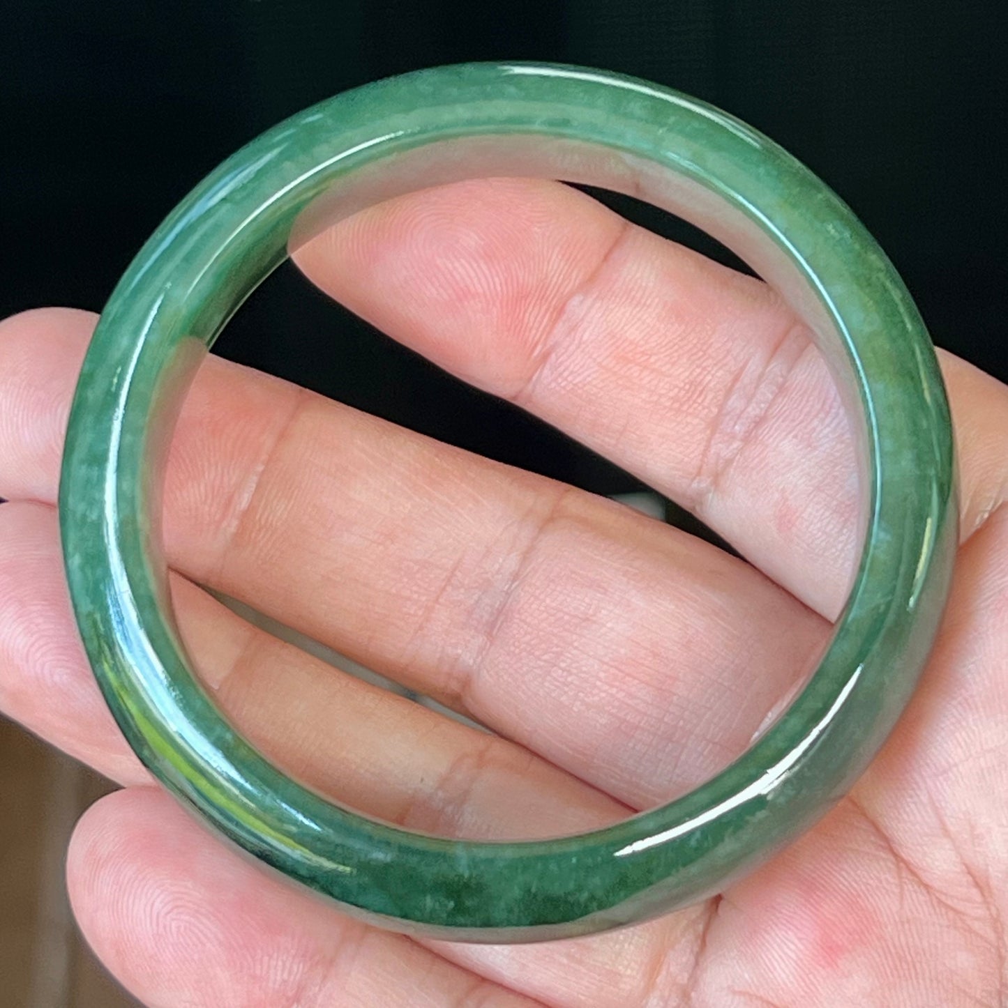 Natural Burmese Jadeite Jade Bangle – Icy Deep Emerald Green – 56.5mm – JB509