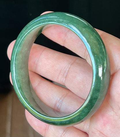 Natural Burmese Jadeite Jade Bangle – Icy Deep Emerald Green – 56.5mm – JB509