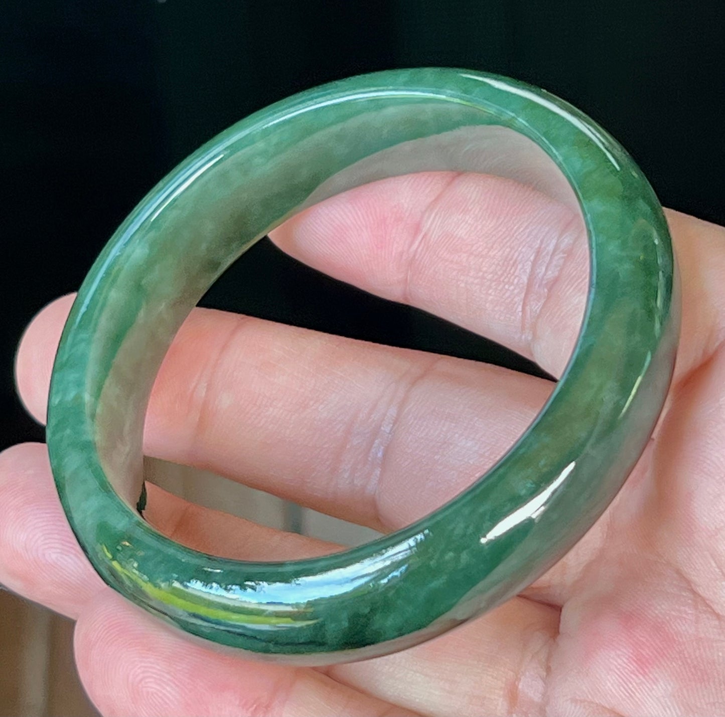 Natural Burmese Jadeite Jade Bangle – Icy Deep Emerald Green – 56.5mm – JB509