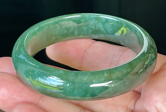 Natural Burmese Jadeite Jade Bangle – Icy Deep Emerald Green – 56.5mm – JB509