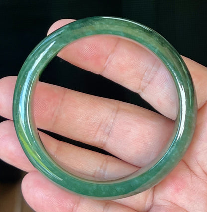 Natural Burmese Jadeite Jade Bangle – Icy Deep Emerald Green – 56.5mm – JB509