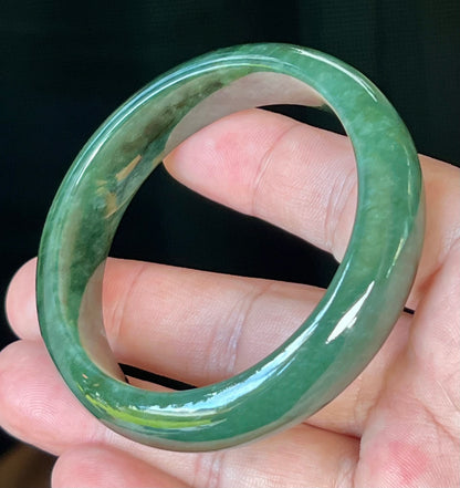 Natural Burmese Jadeite Jade Bangle – Icy Deep Emerald Green – 56.5mm – JB509