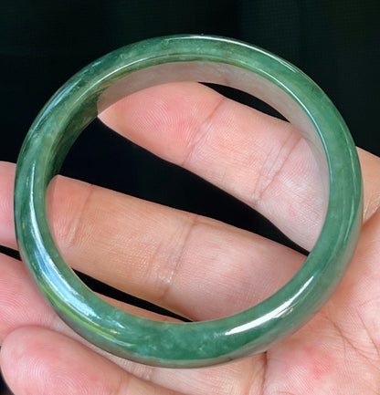 Natural Burmese Jadeite Jade Bangle – Icy Deep Emerald Green – 56.5mm – JB509