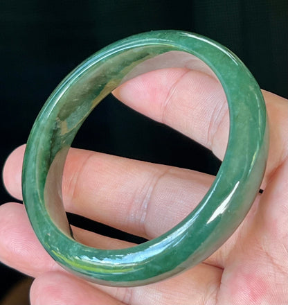 Natural Burmese Jadeite Jade Bangle – Icy Deep Emerald Green – 56.5mm – JB509