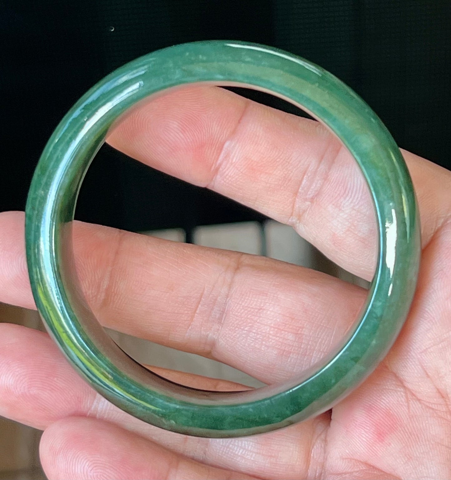 Natural Burmese Jadeite Jade Bangle – Icy Deep Emerald Green – 56.5mm – JB509