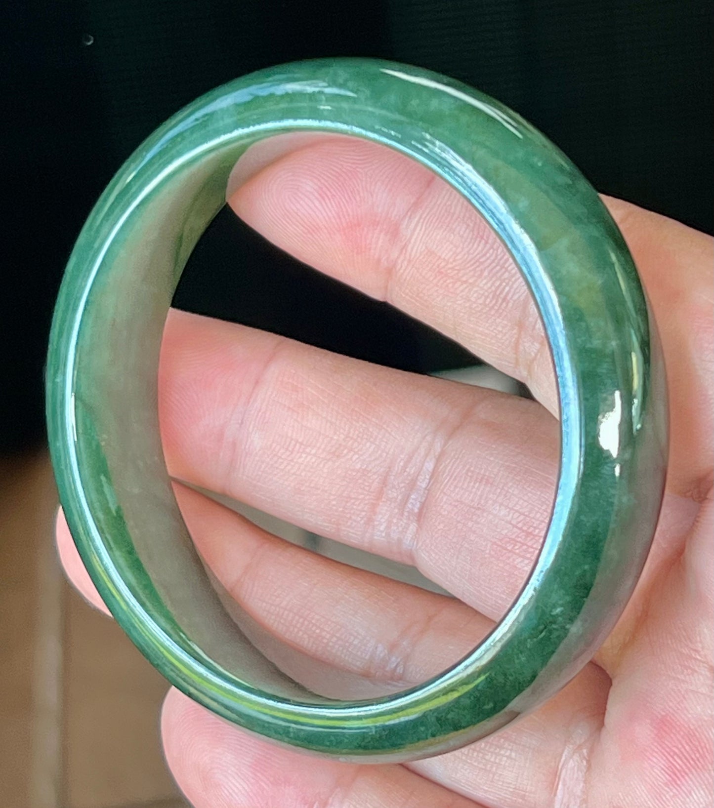 Natural Burmese Jadeite Jade Bangle – Icy Deep Emerald Green – 56.5mm – JB509