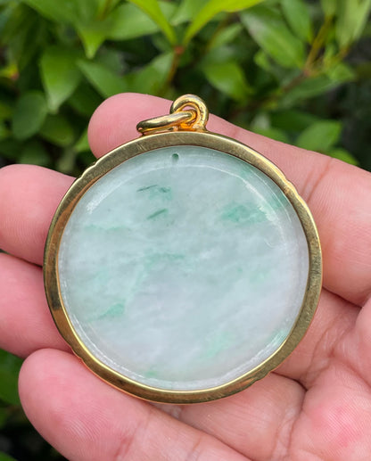 Natural Certified Burmese Jadeite Jade Pendant – Icy Imperial Green & Milky White – Hand-Carved Dragon Motif – 24K Vermeil Gold Setting – JP033