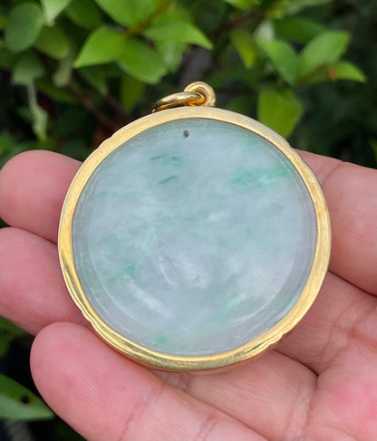 Natural Certified Burmese Jadeite Jade Pendant – Icy Imperial Green & Milky White – Hand-Carved Dragon Motif – 24K Vermeil Gold Setting – JP033
