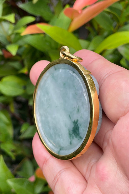 Natural Certified Burmese Jadeite Jade Pendant – Imperial Green – Hand-Carved Dragon Motif – 24K Vermeil Gold Setting – JP032