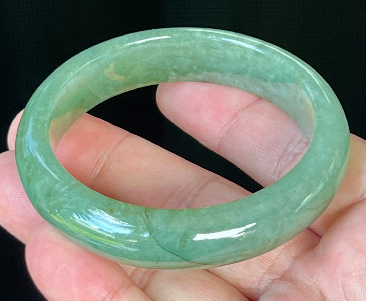 Natural Burmese Jadeite Jade Bangle – Icy Apple Green – 58mm – JB510
