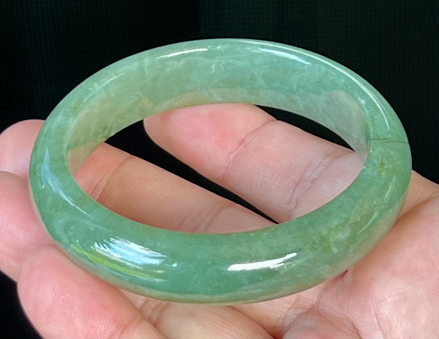 Natural Burmese Jadeite Jade Bangle – Icy Apple Green – 58mm – JB510