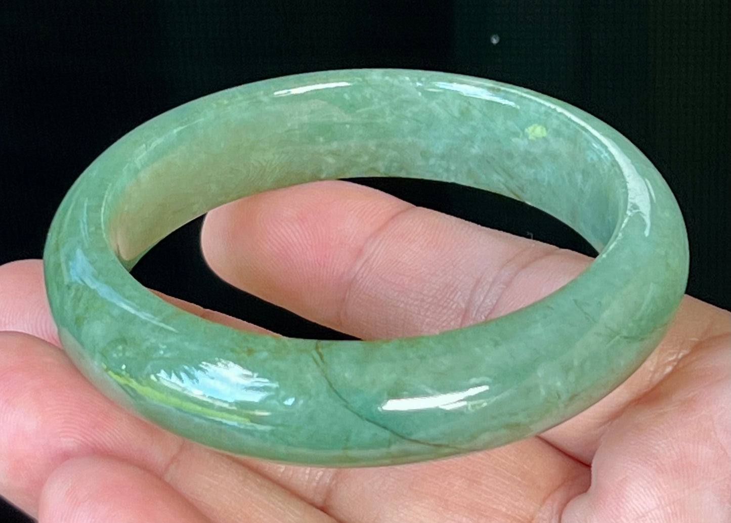 Natural Burmese Jadeite Jade Bangle – Icy Apple Green – 58mm – JB510