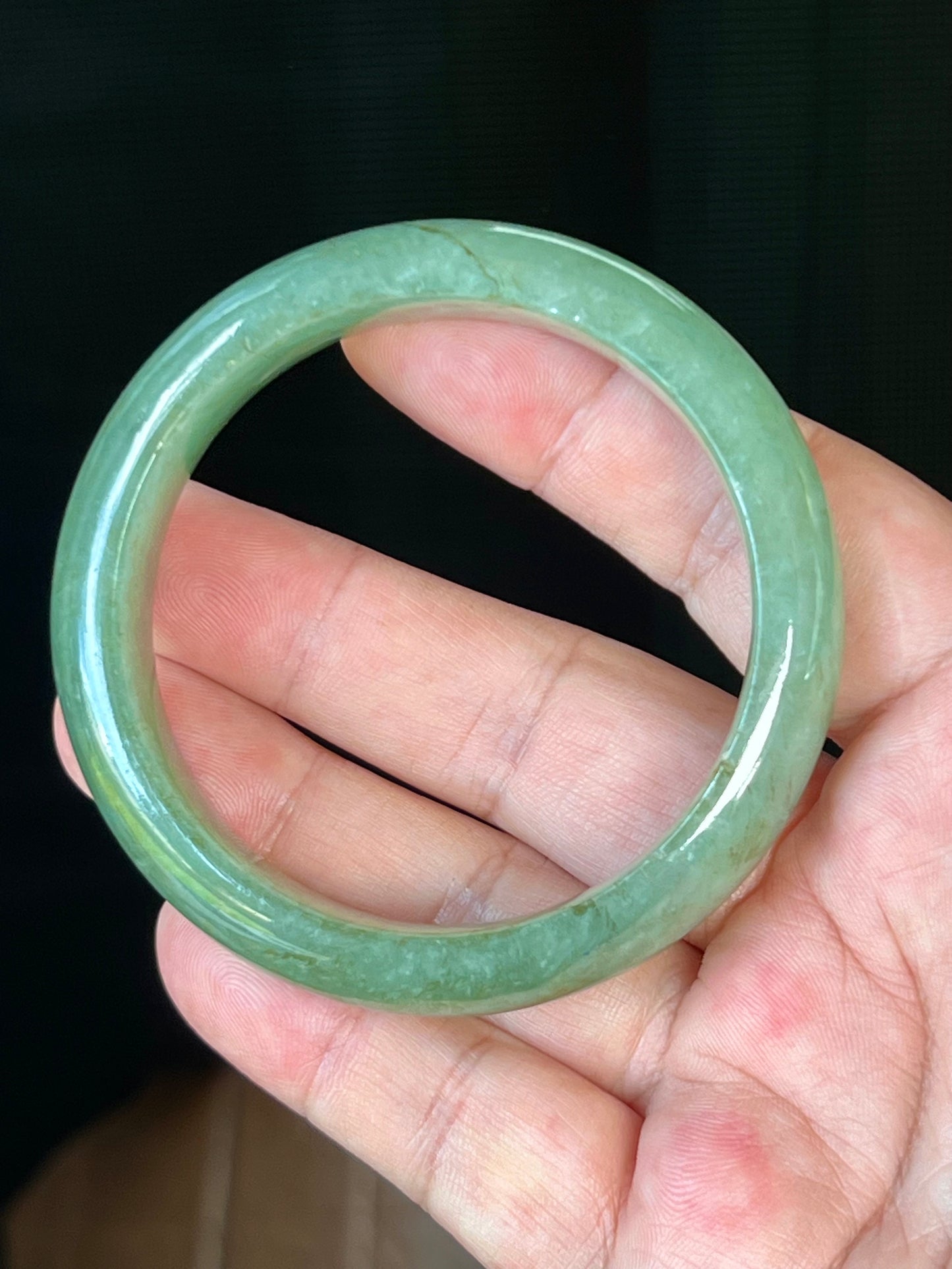 Natural Burmese Jadeite Jade Bangle – Icy Apple Green – 58mm – JB510
