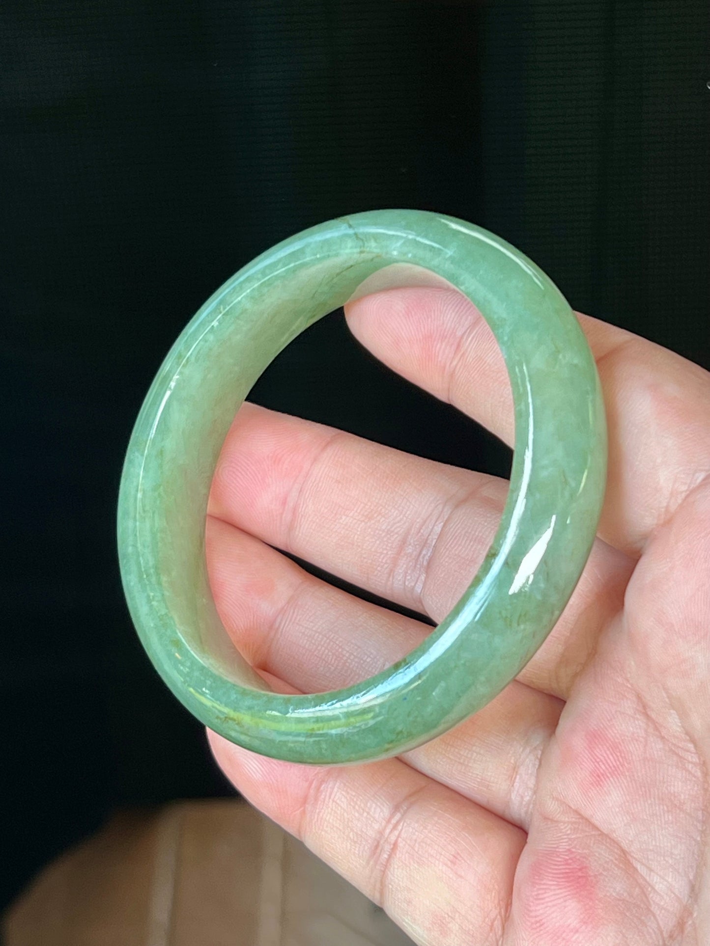 Natural Burmese Jadeite Jade Bangle – Icy Apple Green – 58mm – JB510