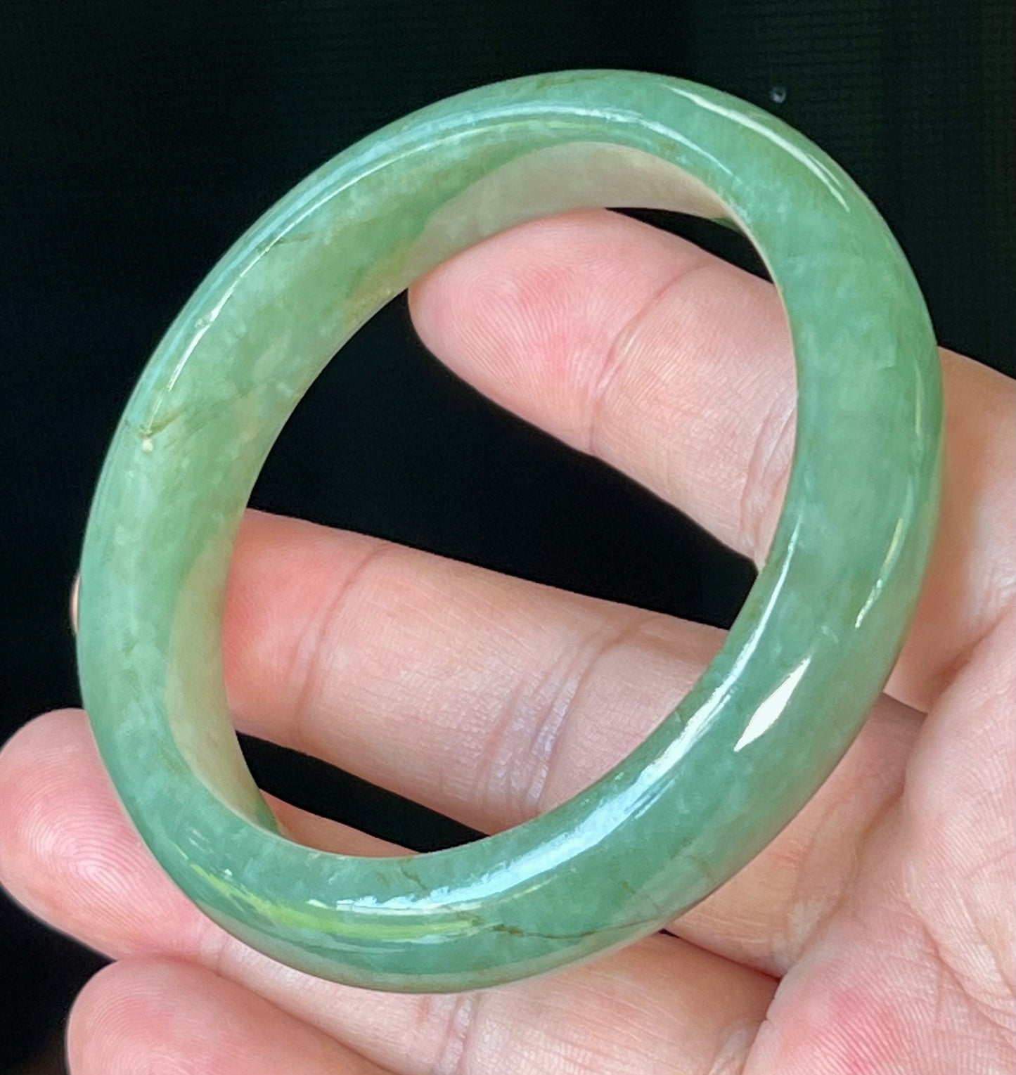 Natural Burmese Jadeite Jade Bangle – Icy Apple Green – 58mm – JB510
