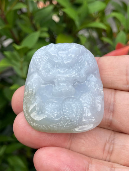 Natural Certified Burmese Jadeite Jade Pendant – Icy Lavender & Moss Green – Hand-Carved Dragon Motif – JP055