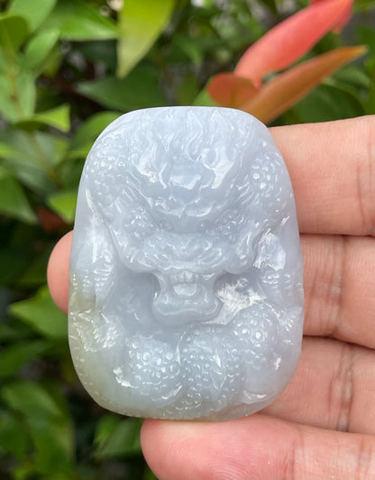 Natural Certified Burmese Jadeite Jade Pendant – Icy Lavender & Moss Green – Hand-Carved Dragon Motif – JP055