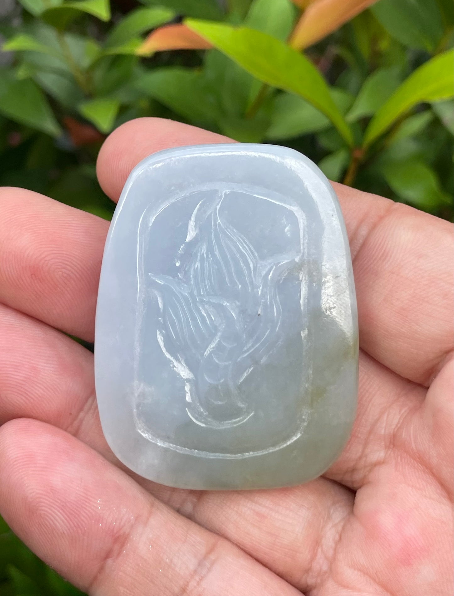 Natural Certified Burmese Jadeite Jade Pendant – Icy Lavender & Moss Green – Hand-Carved Dragon Motif – JP055