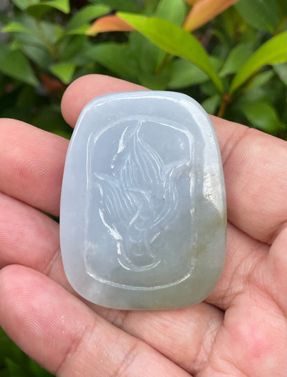 Natural Certified Burmese Jadeite Jade Pendant – Icy Lavender & Moss Green – Hand-Carved Dragon Motif – JP055