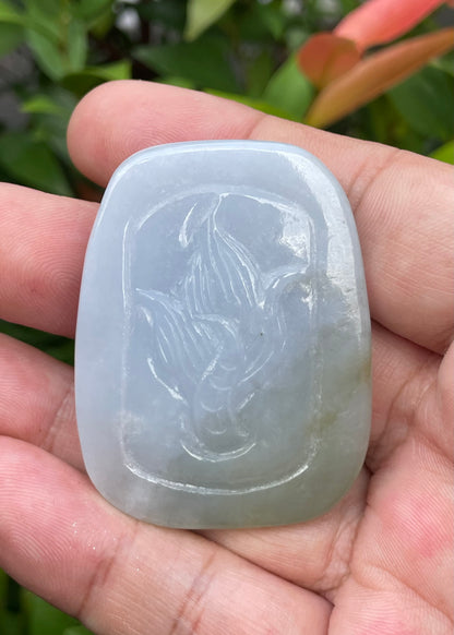 Natural Certified Burmese Jadeite Jade Pendant – Icy Lavender & Moss Green – Hand-Carved Dragon Motif – JP055