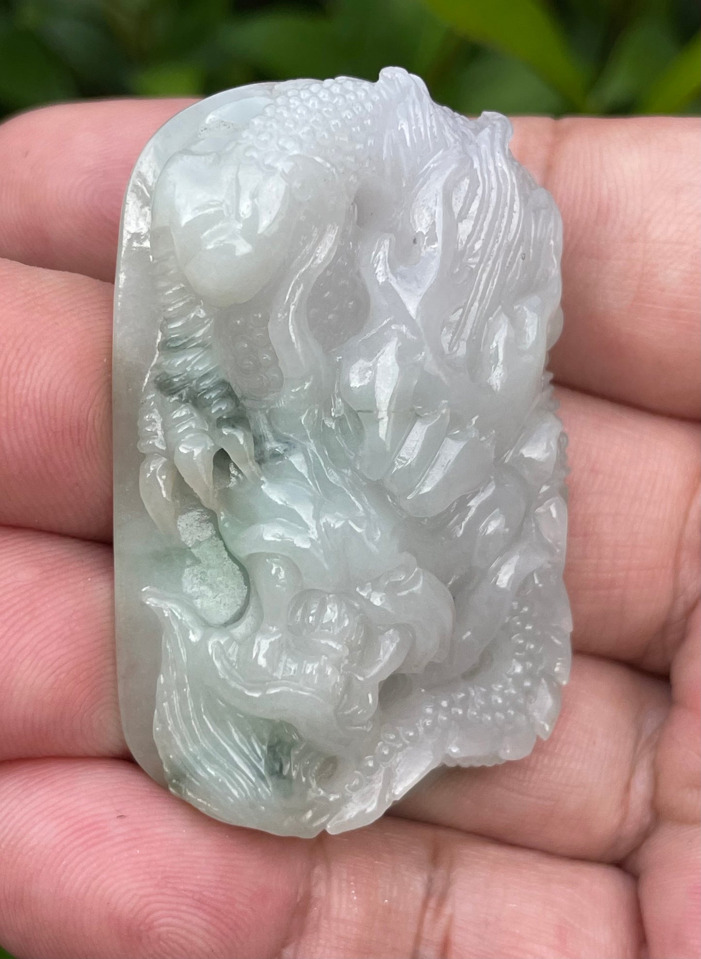 Natural Certified Burmese Jadeite Jade Pendant – Icy Imperial Green & Milky White – Hand-Carved Dragon Motif – JP056